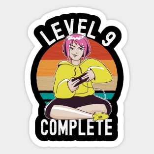 Level 9 Complete Girls Loves Anime Gamer 9th Birthday Girl Sticker